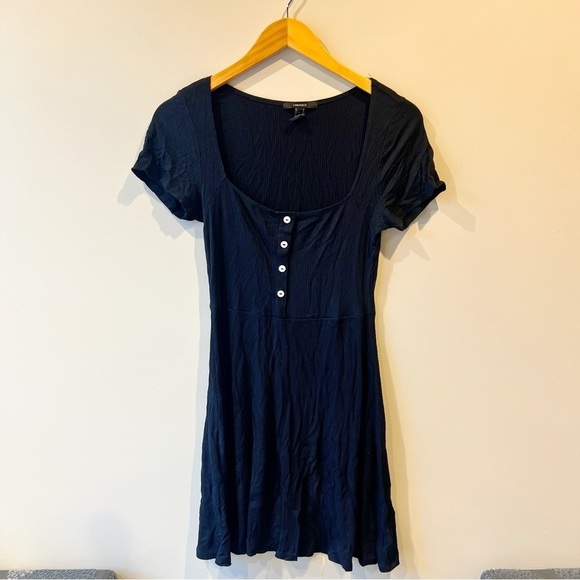 Forever 21 Dresses & Skirts - Forever 21 Black Button Front Skater Dress